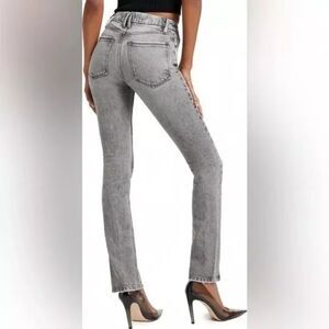 Good American Good Classic Slim Straight Jean High Rise Slit Hem 4/27 Grey